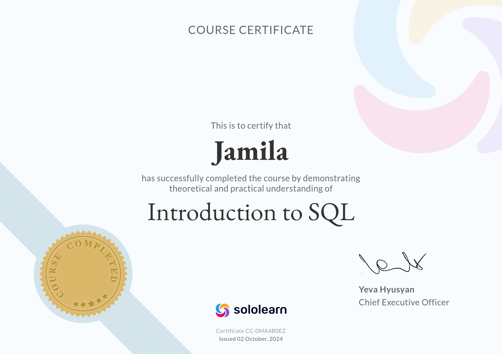 SoloLearn SQL Certification